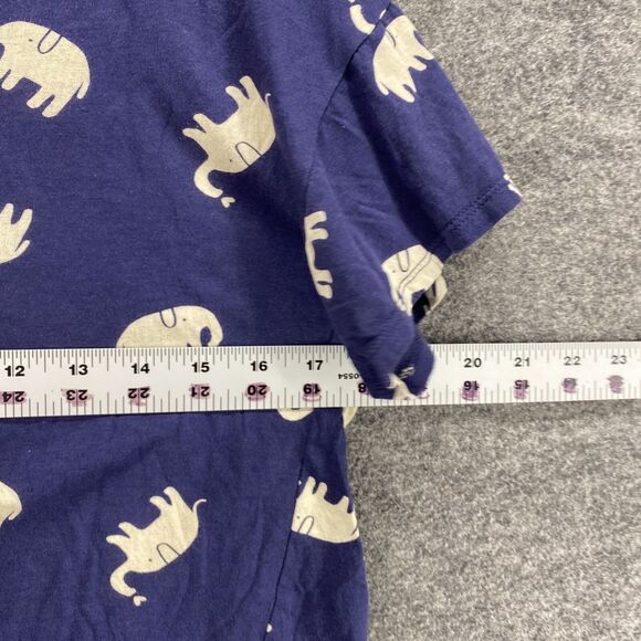 Forever 21 Top Women M Medium Blue Short Sleeve Cropped Tie Up Elephant Print - Picture 4 of 8